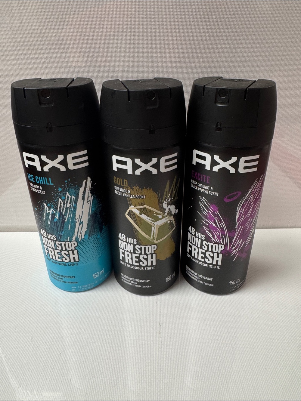 Axe Ice Chill, Gold, and Excite Deodorant Body Spray 150ml (3 Pack)